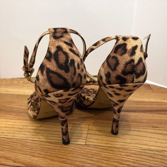 Leopard cheetah print sandal heels shoes NEW satin brown gold tan black 7.5 NIB - Picture 11 of 13
